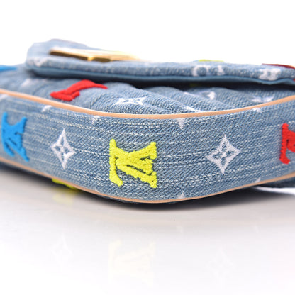 Louis Vuitton Embroidered Monogram Denim New Wave Chain Pochette Blue 11 of 13