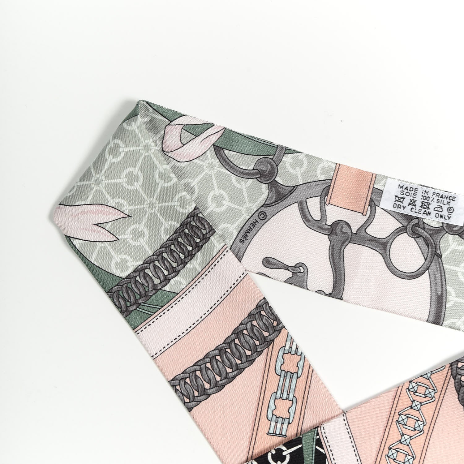 Hermes Silk La Promenade Du Matin Twilly Black Rose Poudre Celadon 3 of 4