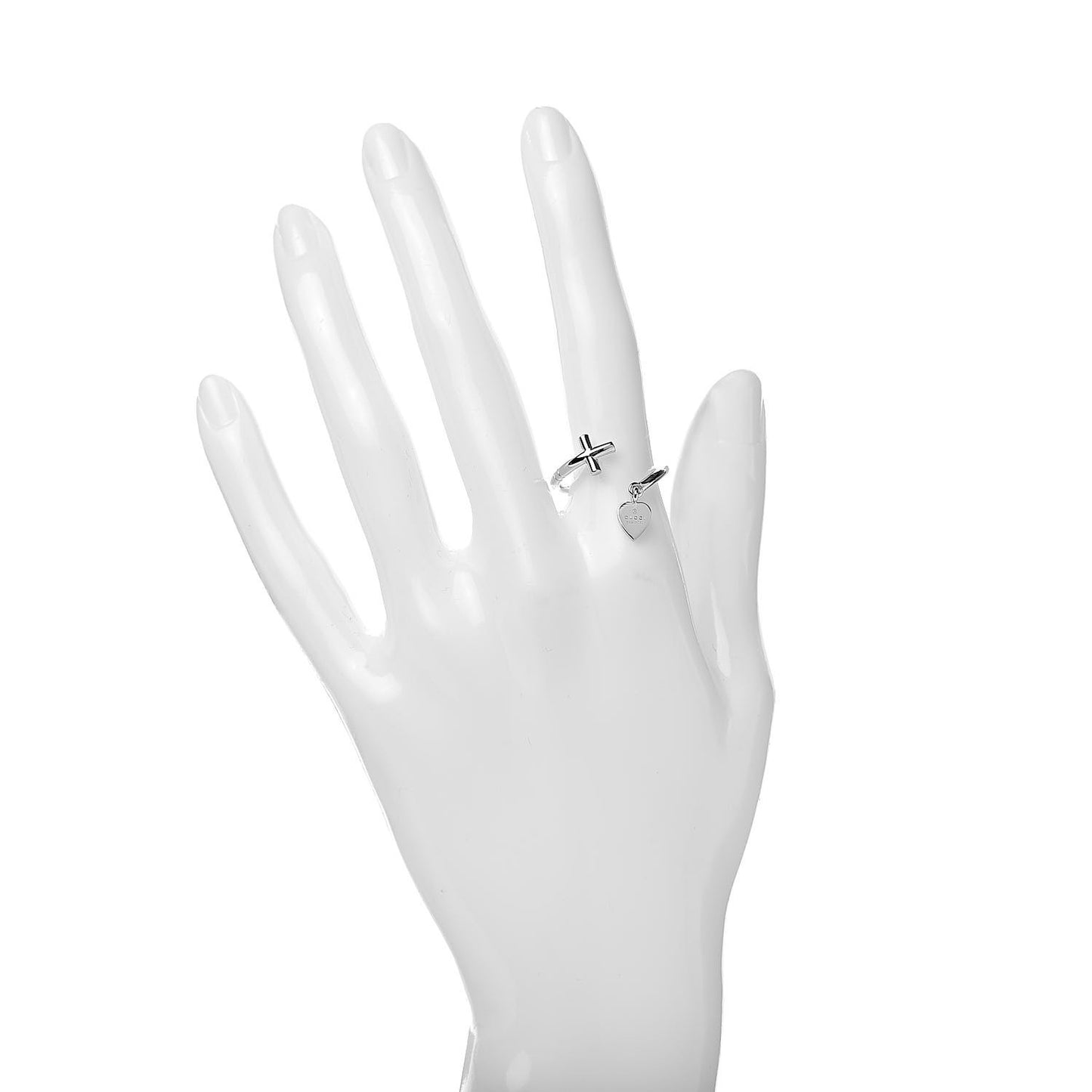 18K White Gold Cross and Heart Ring 54 6.75