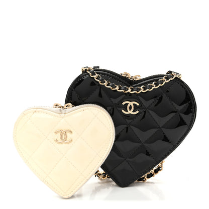 Chanel Patent Calfskin Resin Quilted CC Heart Clutch With Chain Black 3 of 15