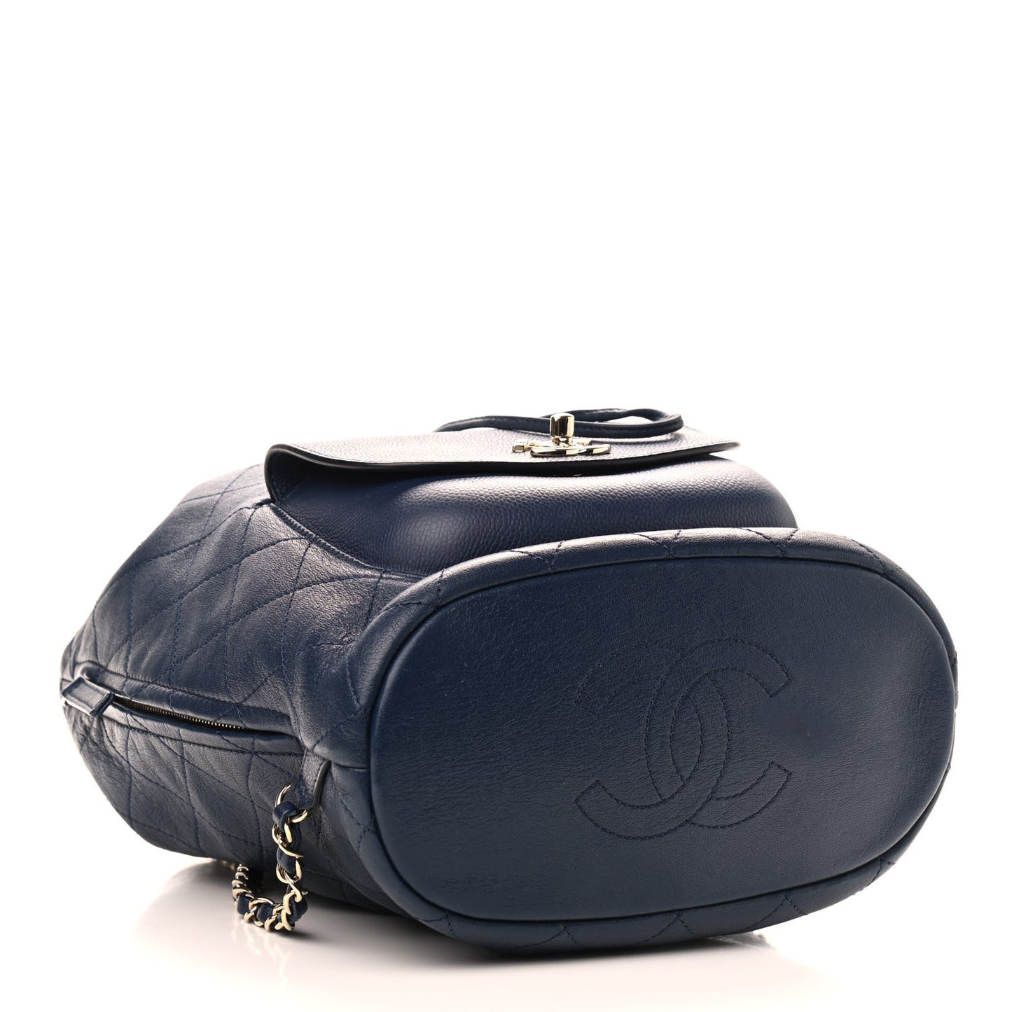 Sheepskin Caviar Quilted Daily Round Backpack Blue