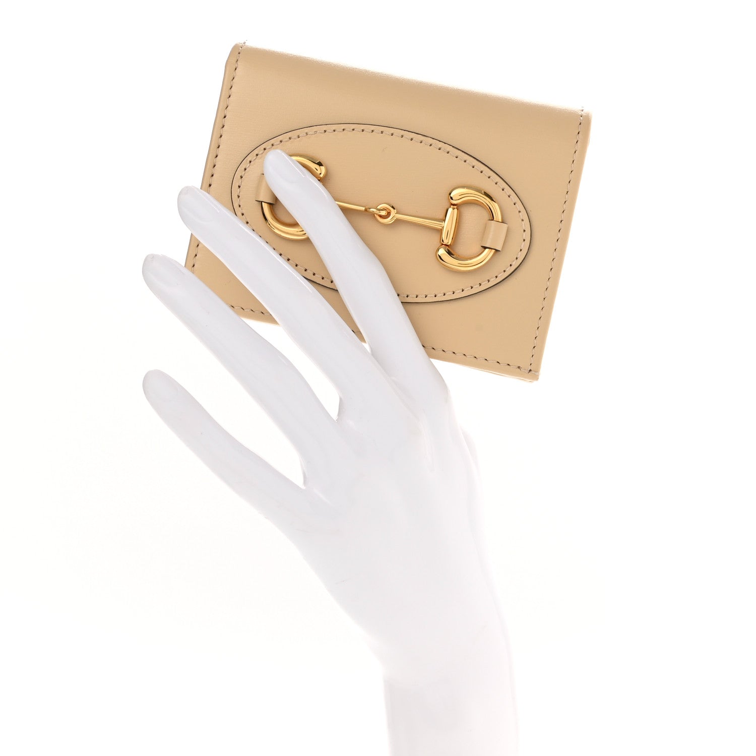 Gucci Boarded Plutone Calfskin Horsebit 1955 Card Case Wallet Bubble Tea 2 of 10