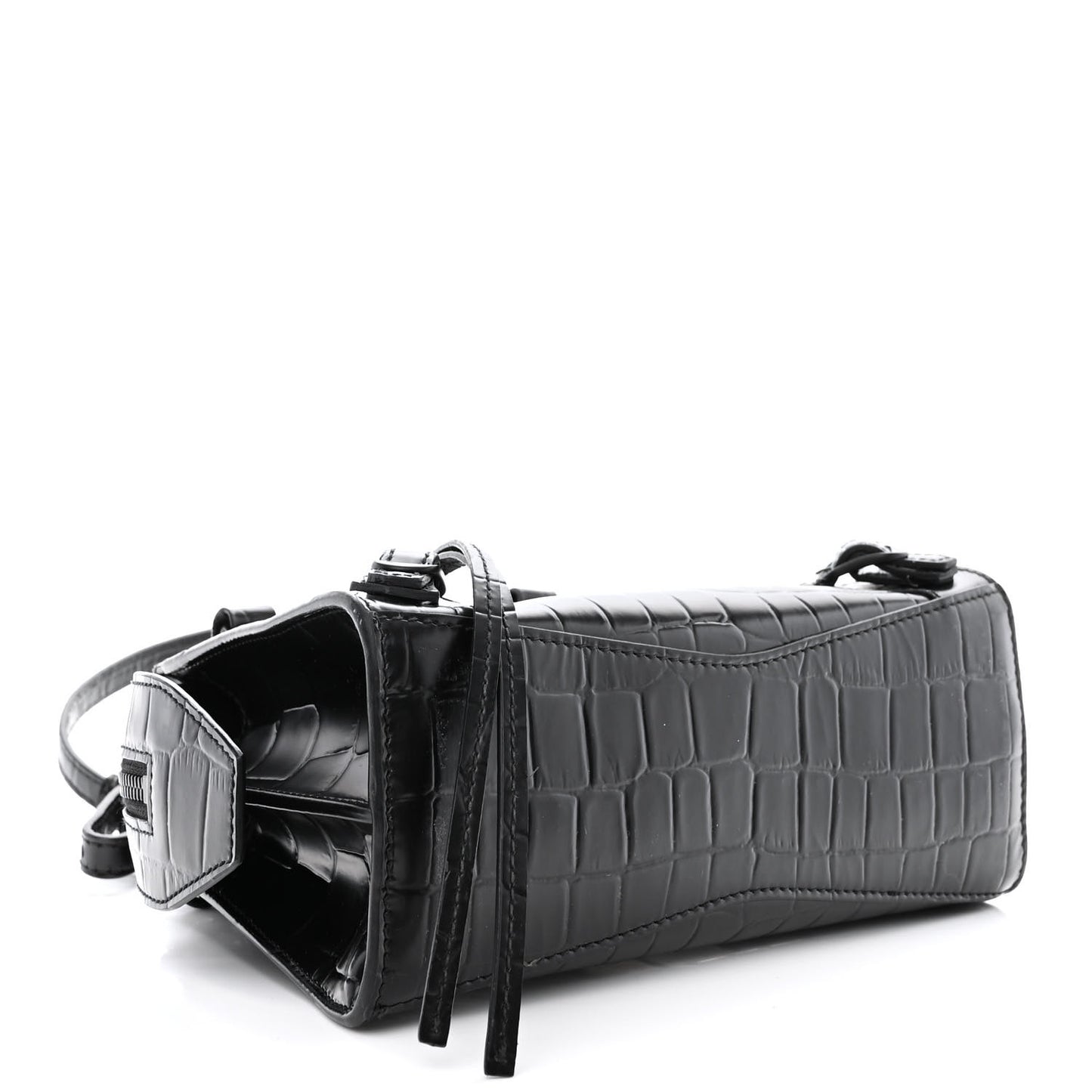 Semi Shiny Calfskin Crocodile Embossed Neo Classic Black Hardware Mini City Black