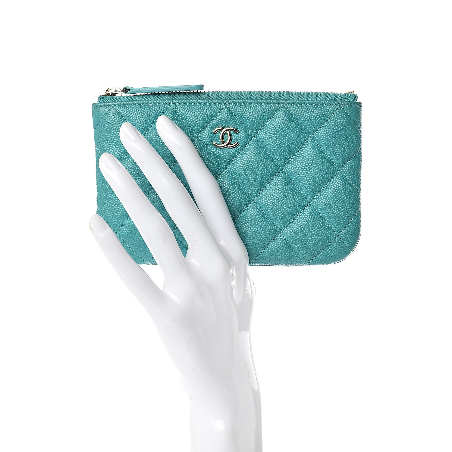 Chanel Caviar Quilted Small Cosmetic Case Turquoise 2 of 7