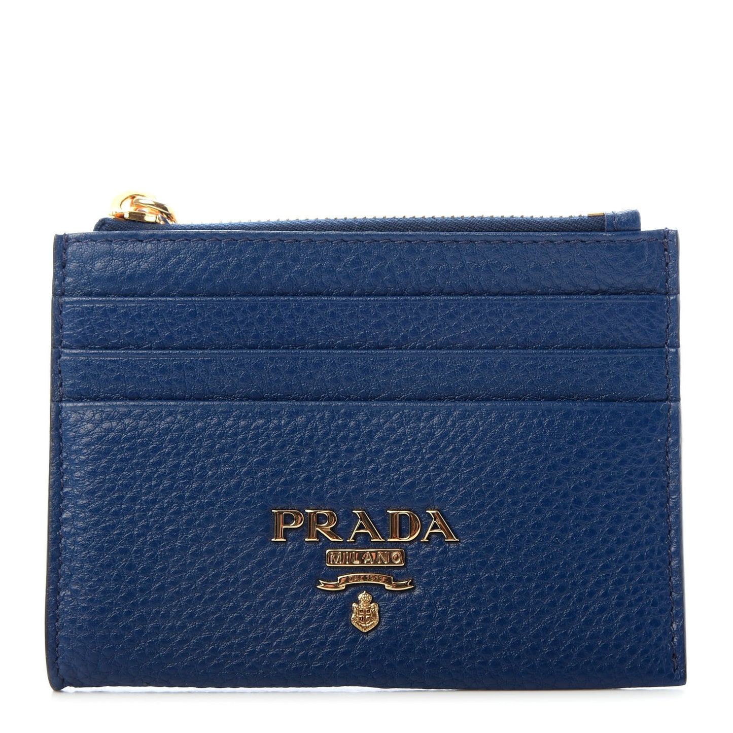 Vitello Grain Zip Card Holder Bluette
