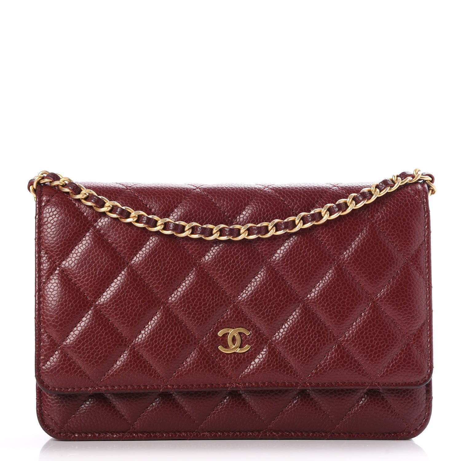 Chanel Caviar Quilted Wallet on Chain WOC Burgundy 1 of 9