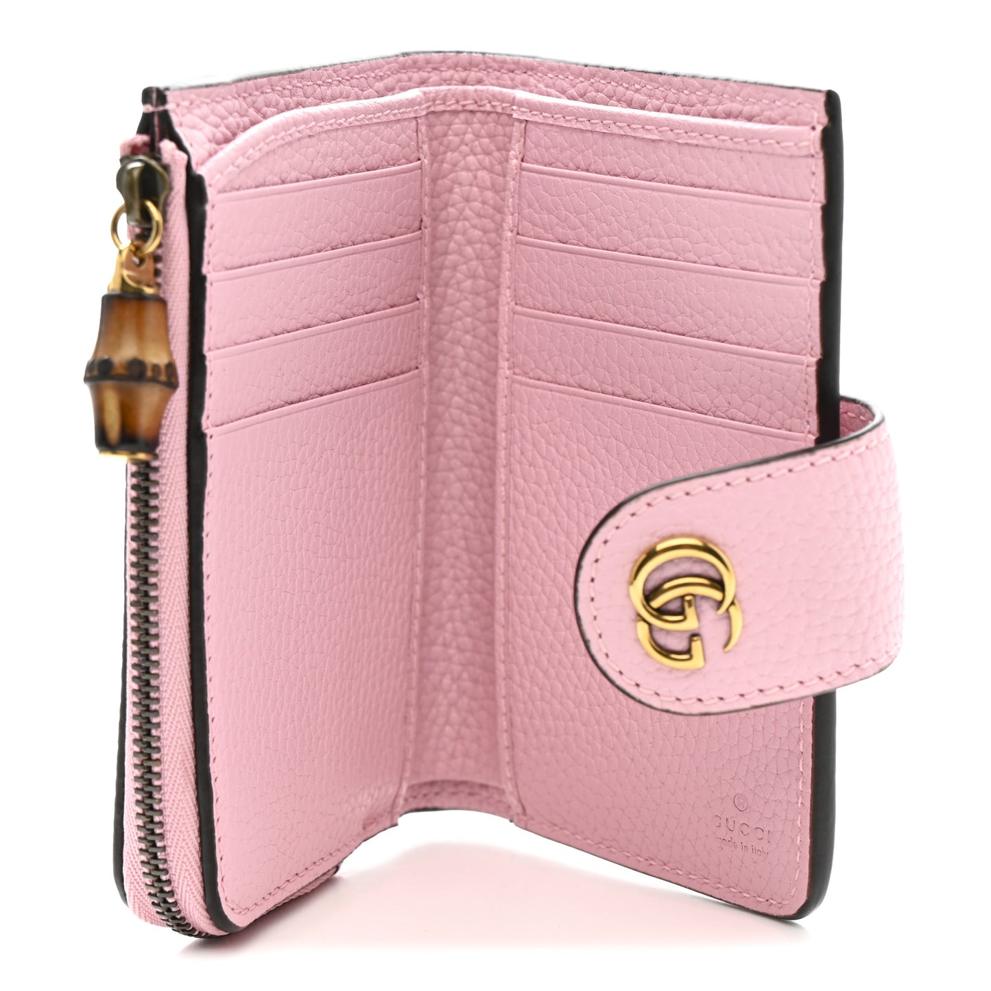 Piuma Calfskin Medium Bamboo Double G Wallet Pink