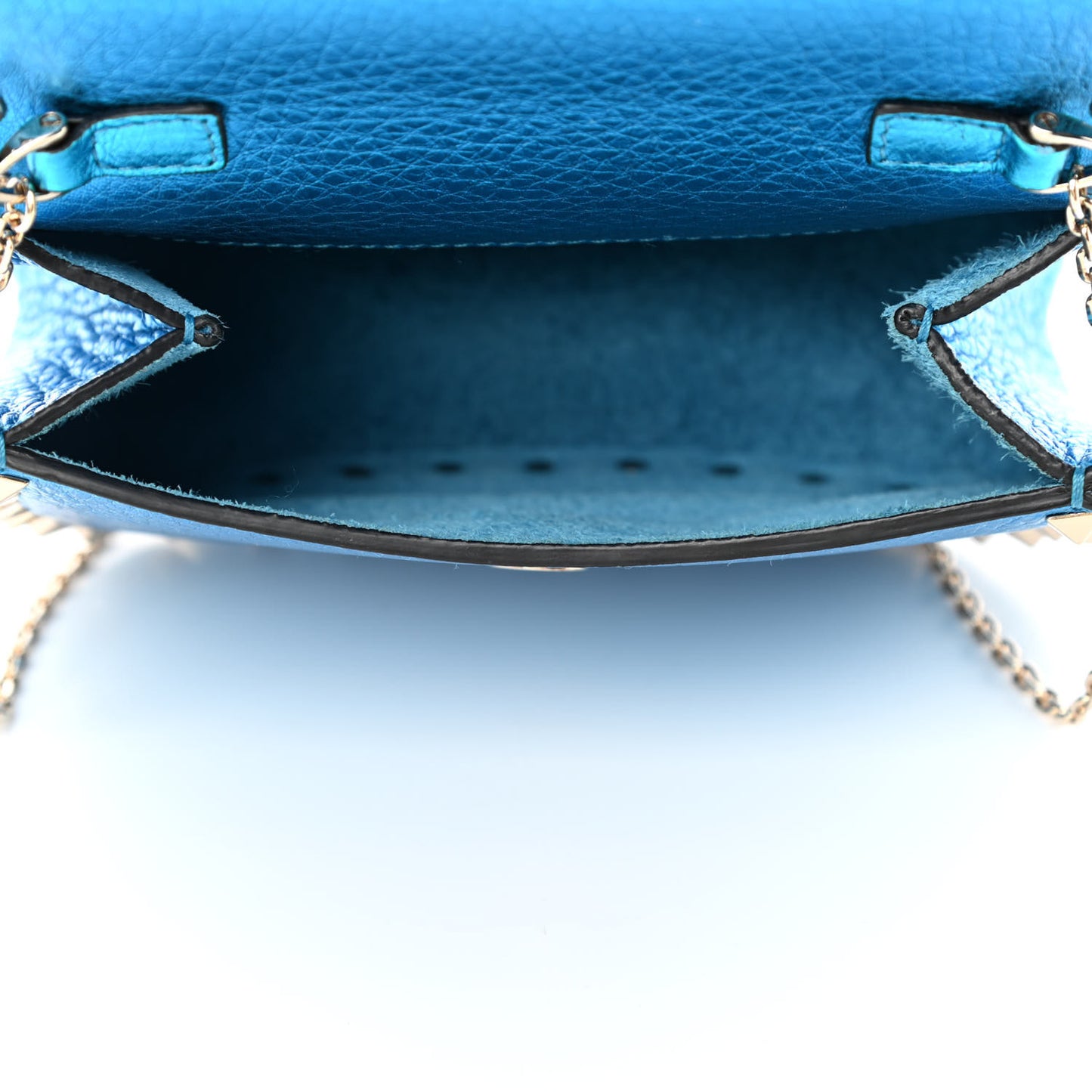 Metallic Grained Calfskin Mini Rockstud Crossbody Saddle Bag Cerulean