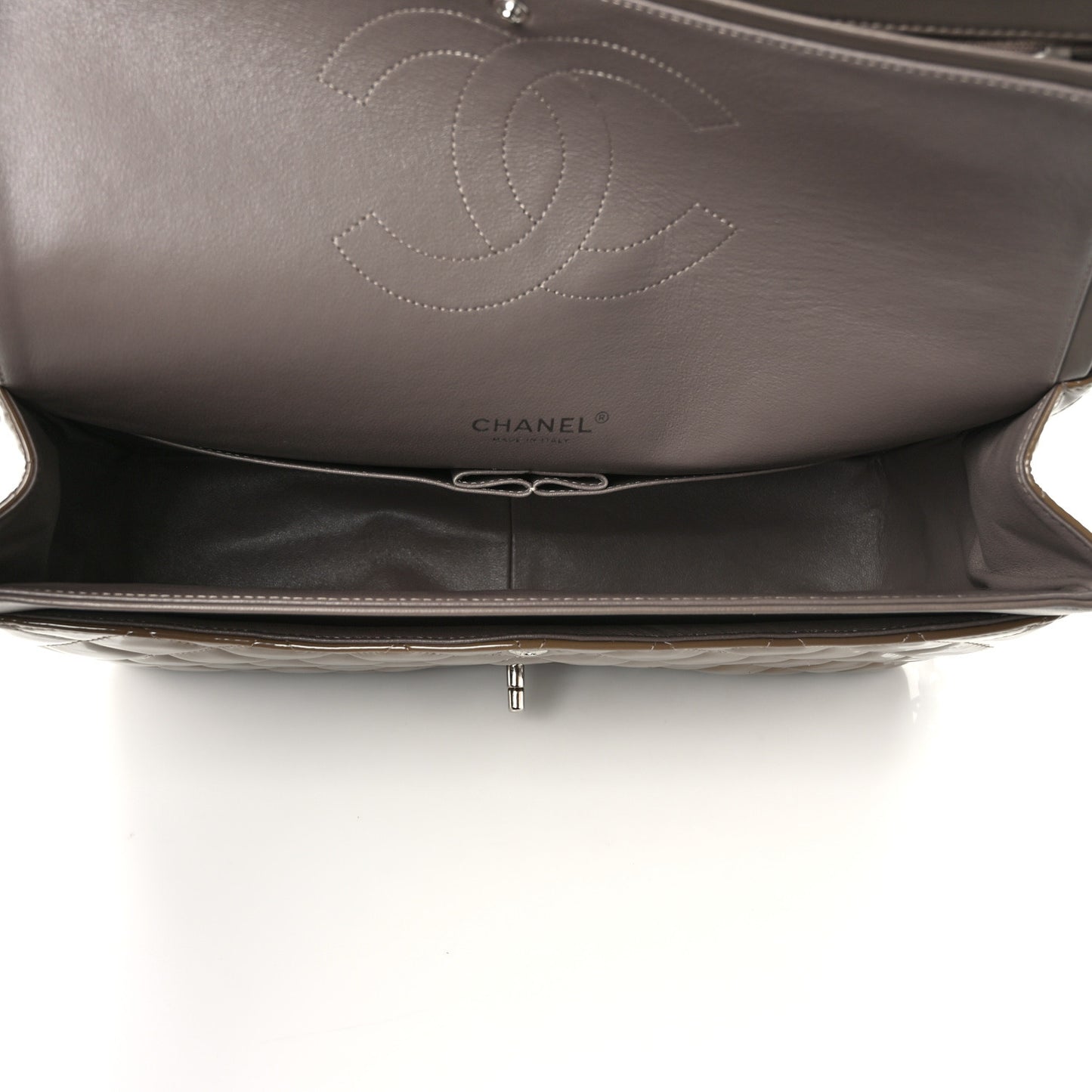 Patent Calfskin Quilted Maxi Double Flap Grey