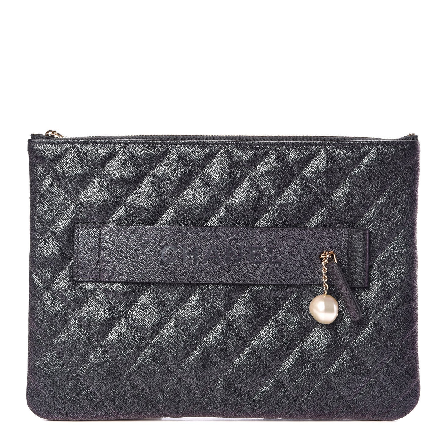 Iridescent Caviar Medium Night by the C Pouch Clutch Black