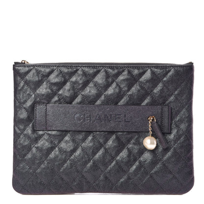 Chanel Iridescent Caviar Medium Night by the C Pouch Clutch Black 1 of 9