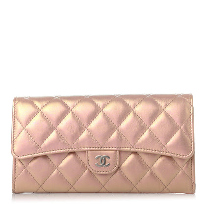 Chanel Iridescent Calfskin Quilted Large Gusset Flap Wallet Pink 1 of 8