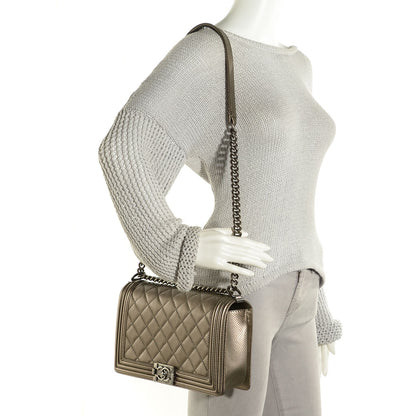 Chanel Metallic Lambskin Perforated New Medium Boy Flap Silver 2 of 9
