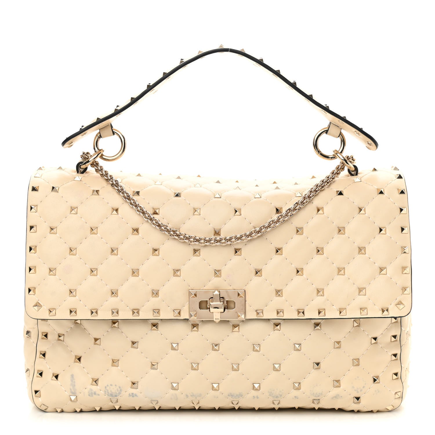 Valentino Garavani Nappa Maxi Rockstud Spike Shoulder Bag Light Ivory 1 of 12