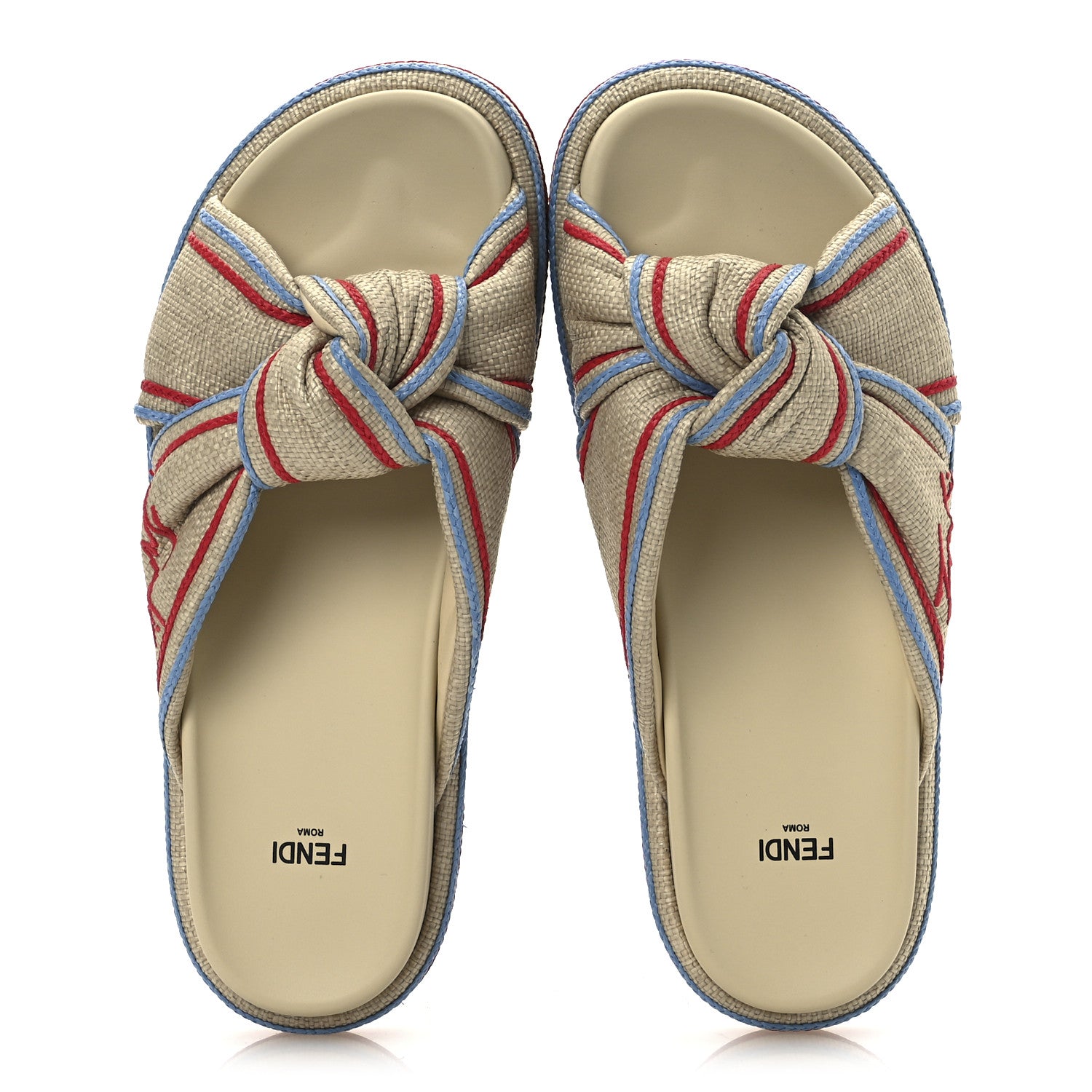 Fendi Raffia Cursive Logo Embroidered Mix Slide Sandals 39 Giallo 2 of 13