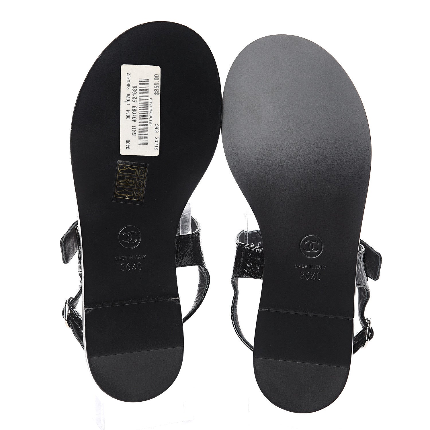 Chanel Patent Goatskin CC Thong Sandals 36.5 Black 5 of 7