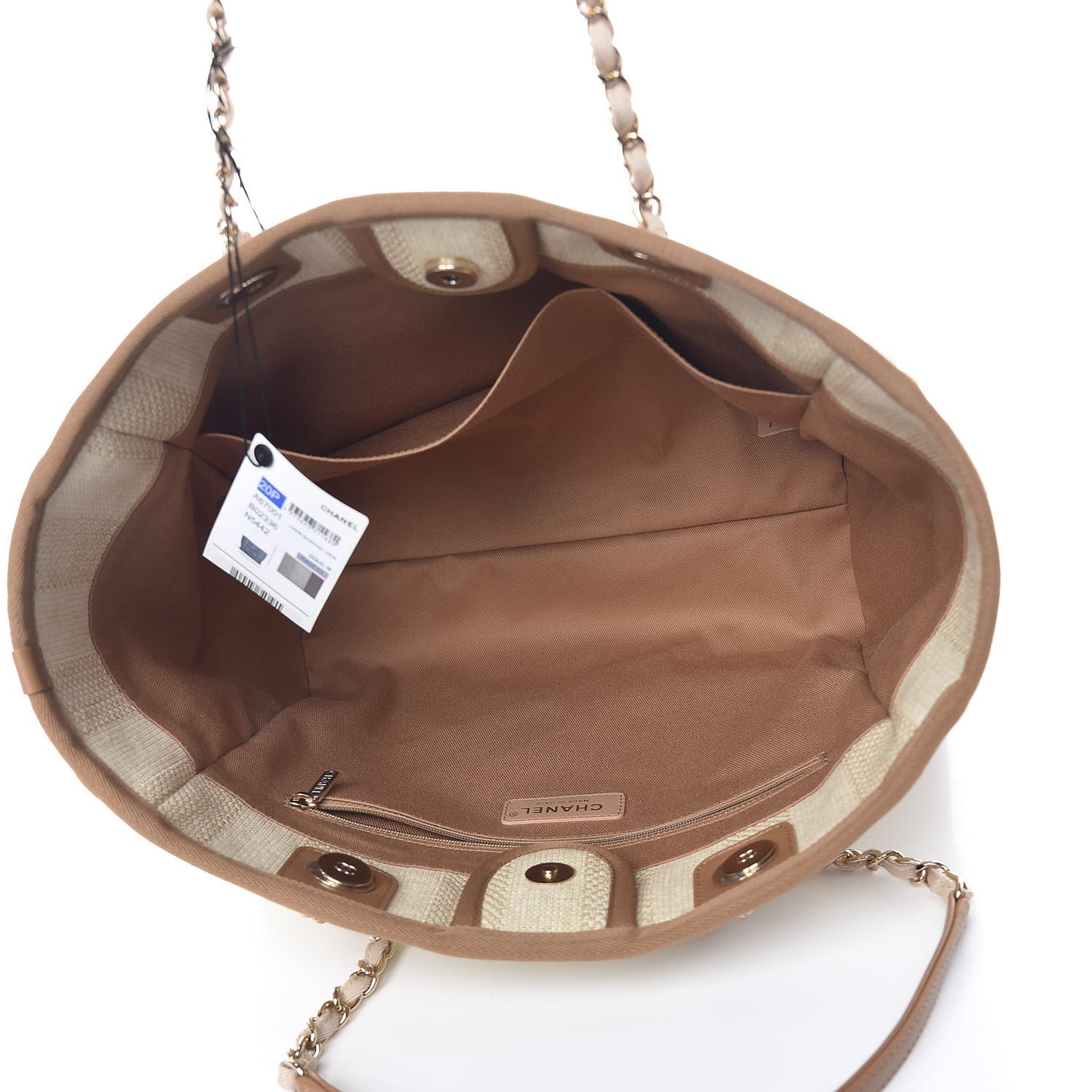 Straw Raffia Calfskin Striped Small Deauville Tote Beige