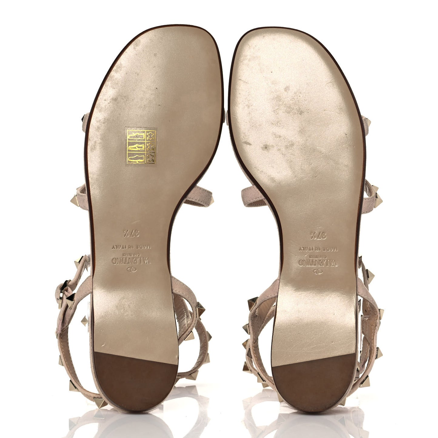 Suede Rockstud Gladiator Flat Sandals 37.5 Poudre