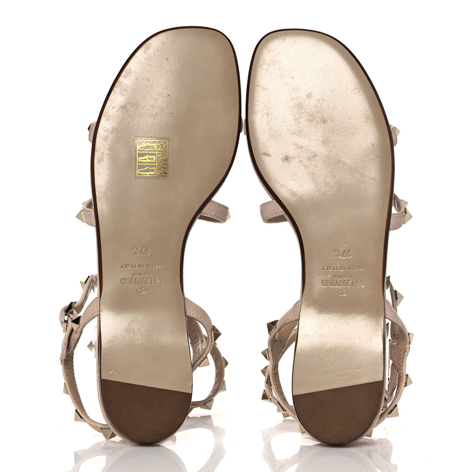 Valentino Garavani Suede Rockstud Gladiator Flat Sandals 37.5 Poudre 5 of 7