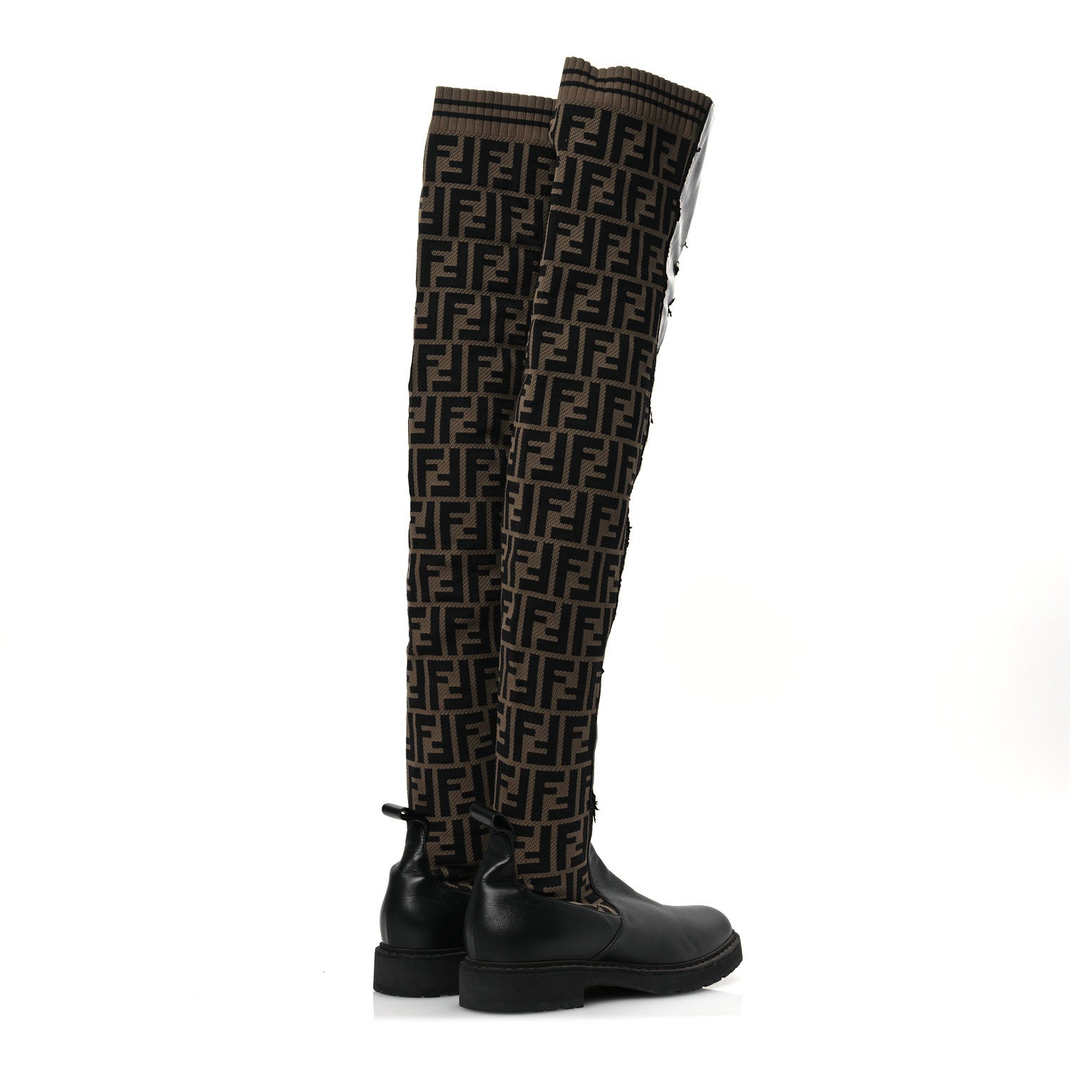 Fendi Nappa Microfiber Fabric FF Rockoko Thigh High Boots 39.5 Black Tobacco 5 of 12