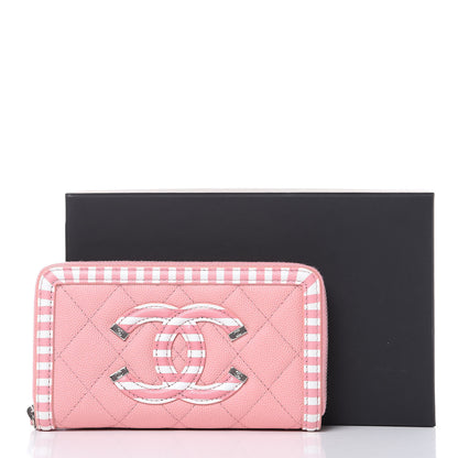 Chanel Caviar Quilted Medium Stripe Filigree Zip Around Wallet Pink White 11 of 11