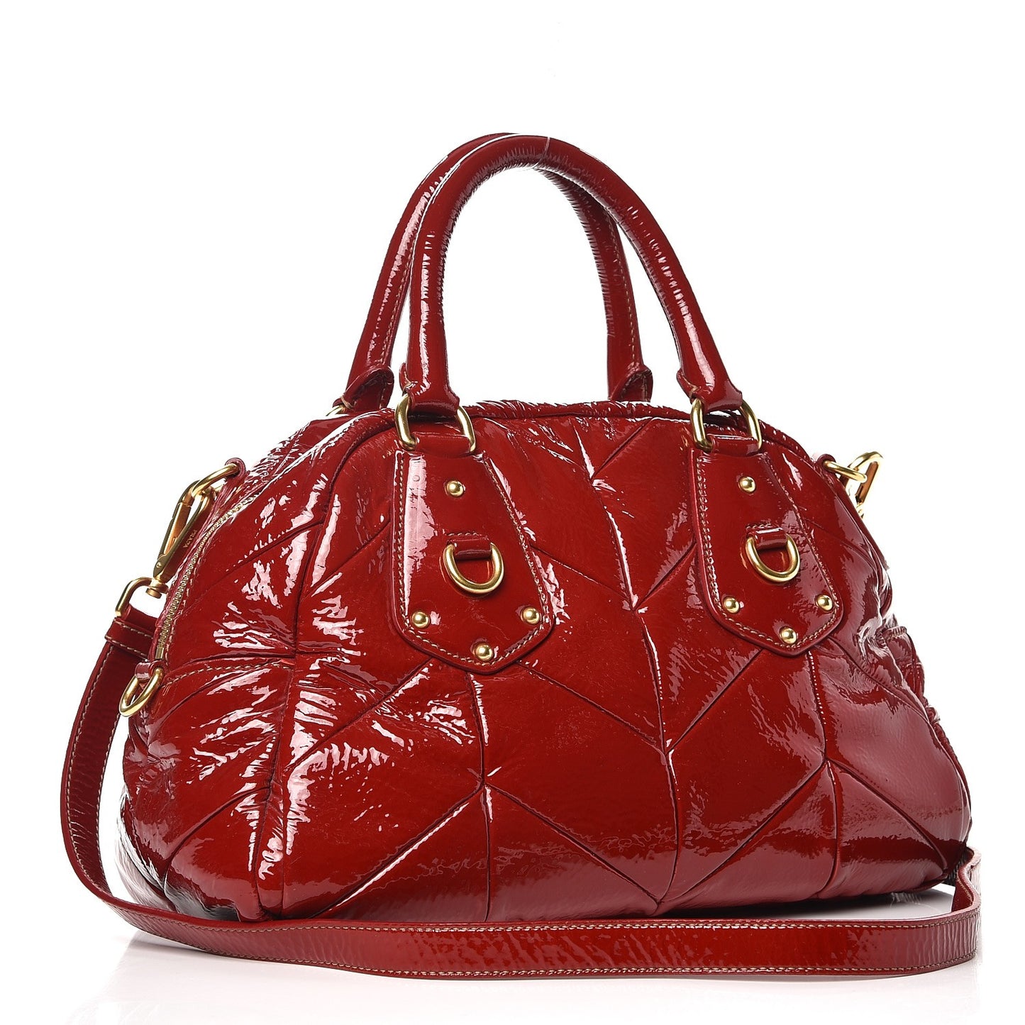 Vernice Chevron Dome Satchel Rubino