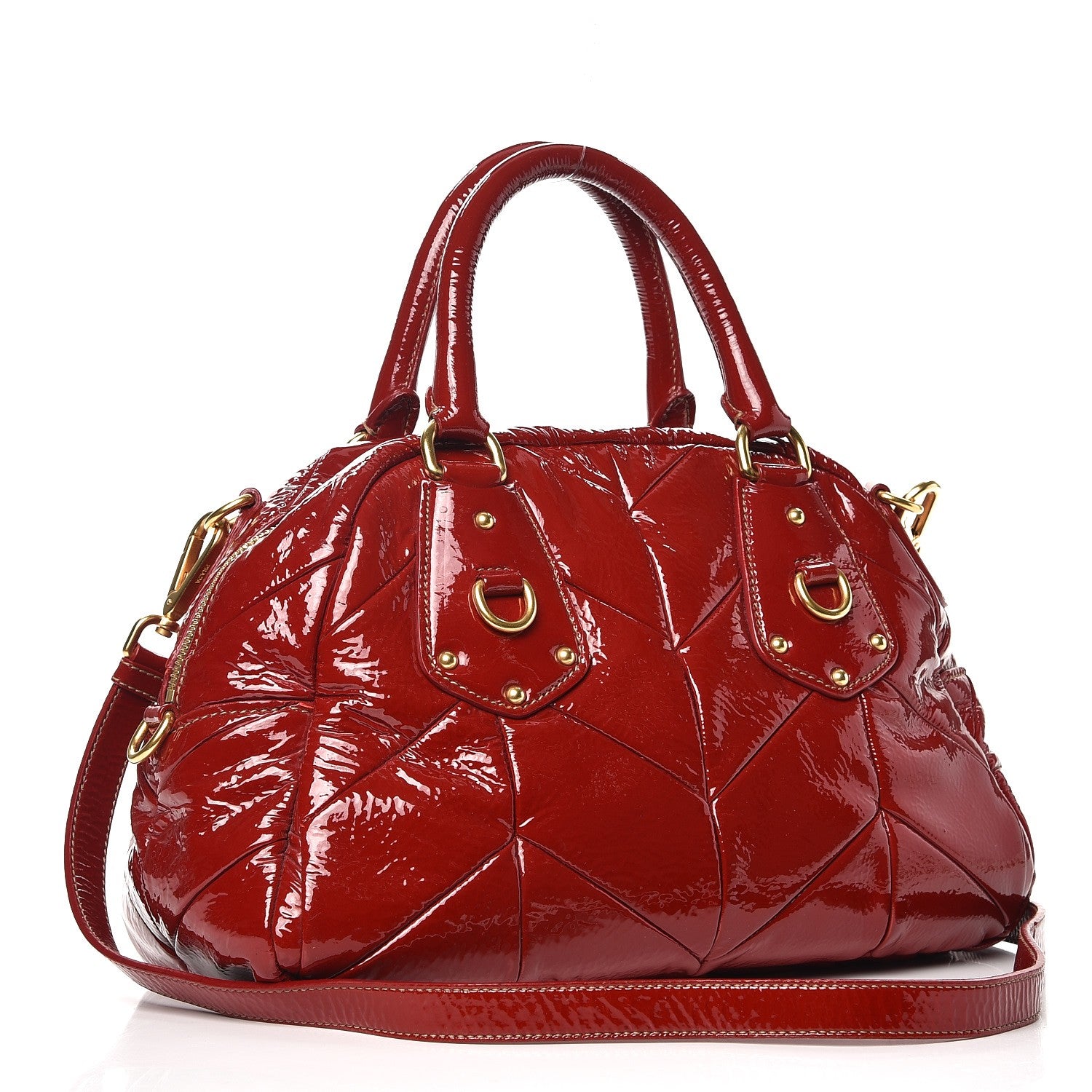 Prada Vernice Chevron Dome Satchel Rubino 4 of 9