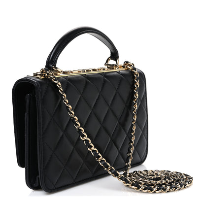 Chanel Lambskin Crystal Quilted Trendy CC Top Handle WOC Flap Bag Black 3 of 11