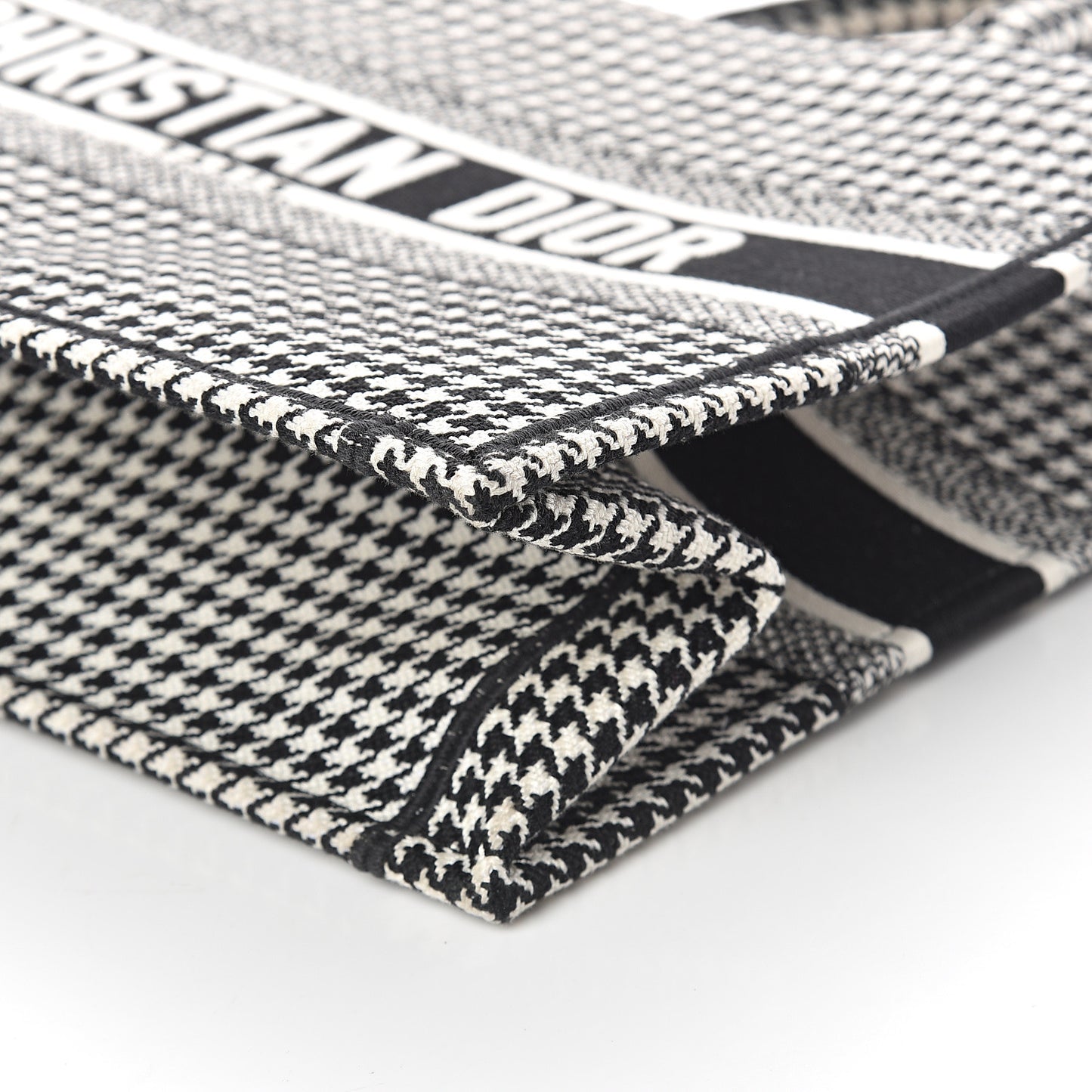 Canvas Houndstooth Embroidered Medium Book Tote Black White