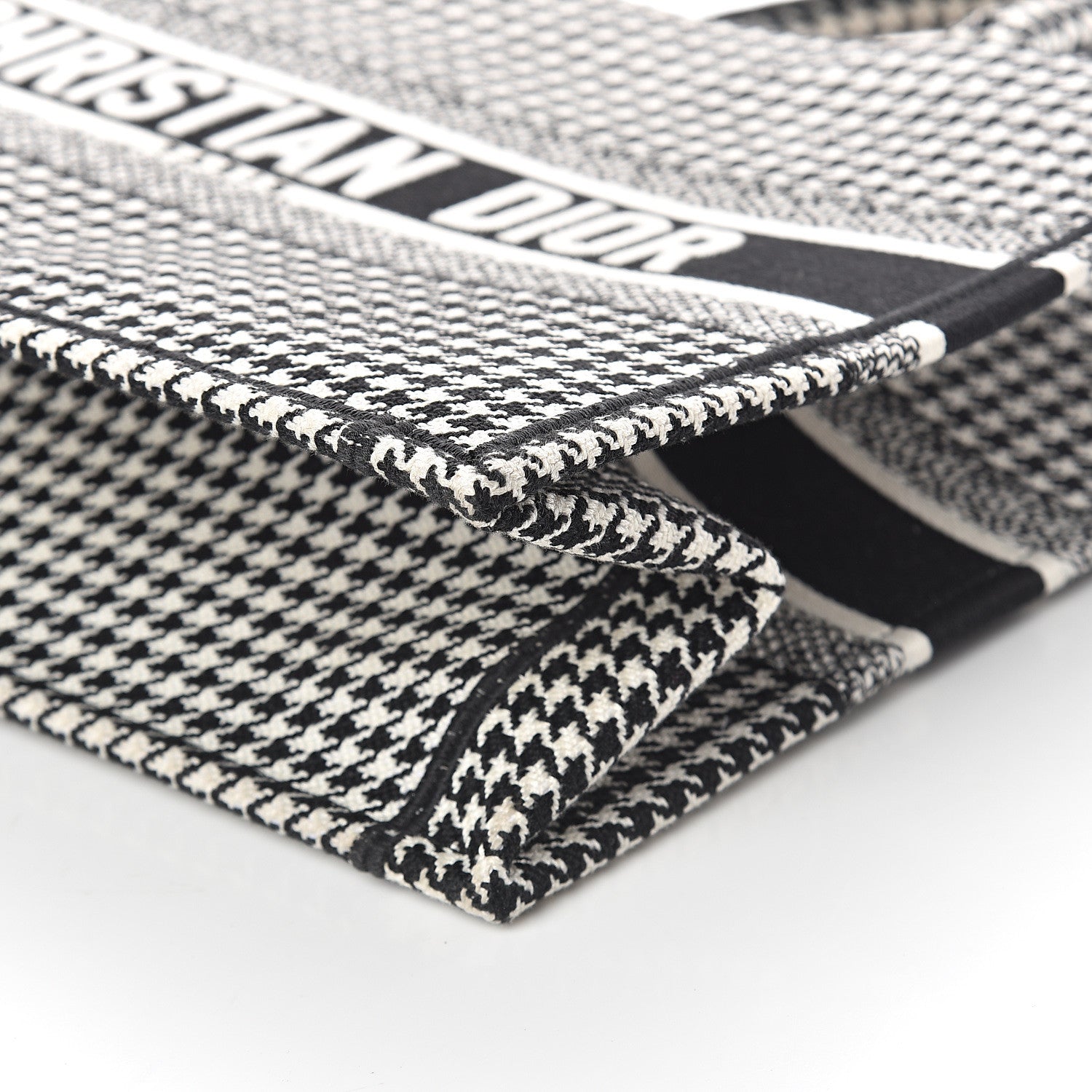Christian Dior Canvas Houndstooth Embroidered Medium Book Tote Black White 7 of 8