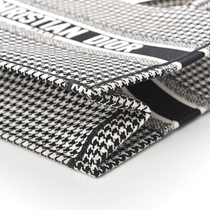 Christian Dior Canvas Houndstooth Embroidered Medium Book Tote Black White 7 of 8