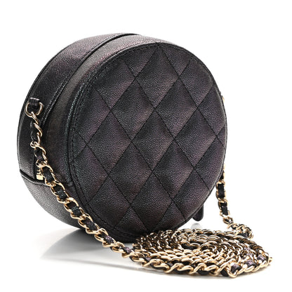 Chanel Iridescent Caviar Quilted Round Clutch With Chain Black 3 of 14