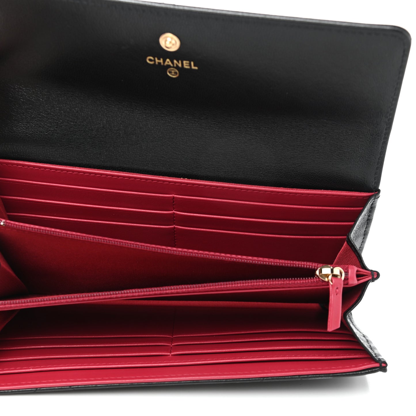 Shiny Goatskin Quilted Chanel 19 Flap Wallet Black