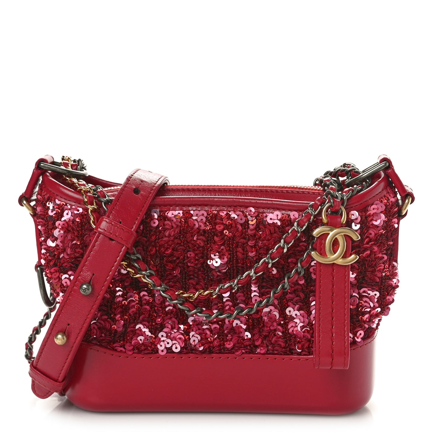 Sequin Calfskin Small Gabrielle Hobo Red