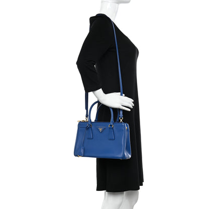 Prada Saffiano Lux Mini Galleria Double Zip Tote Azzurro 2 of 12