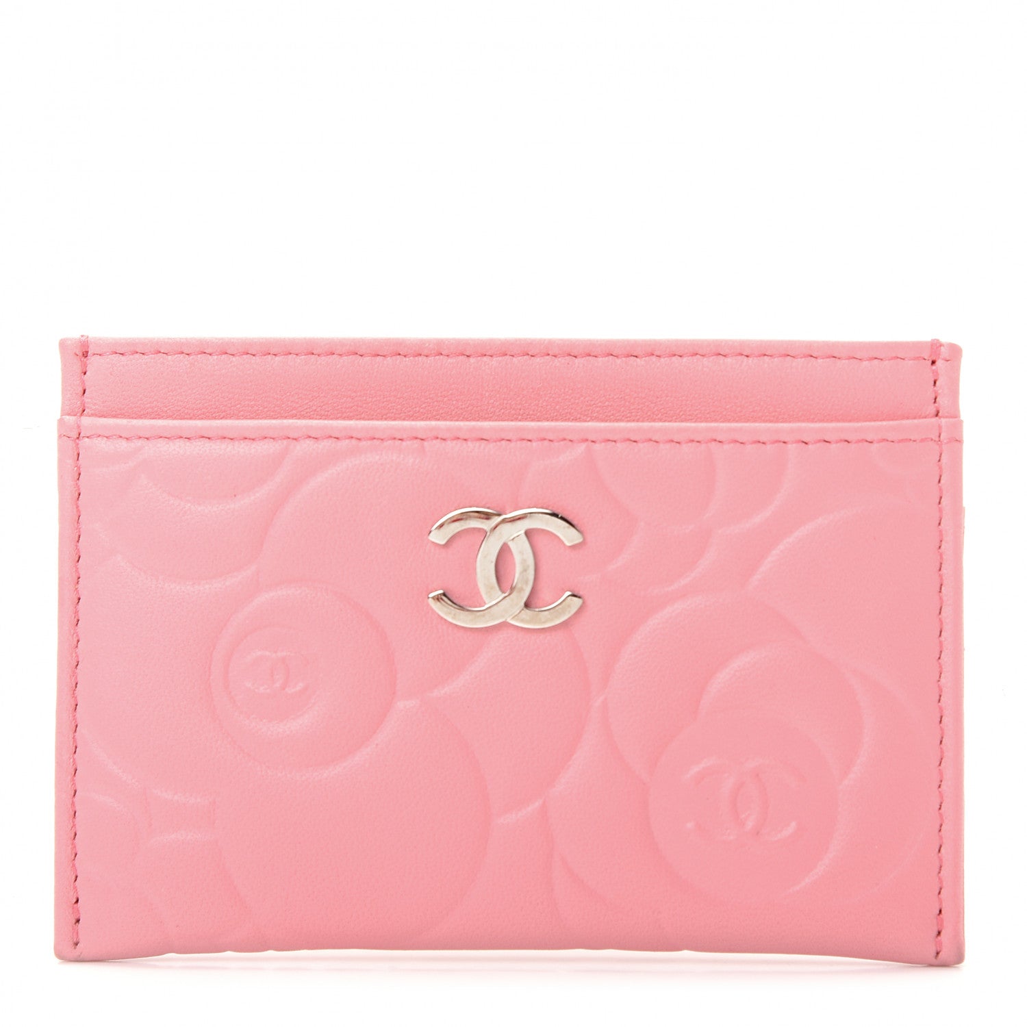 Chanel Lambskin Camellia Embossed Card Holder Pink 1 of 9