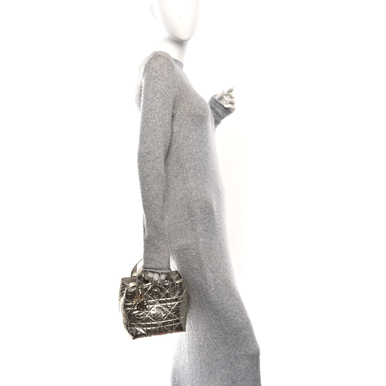 Christian Dior Metallic Calfskin Macrocannage Small Toujours Vertical Tote Gold 2 of 10
