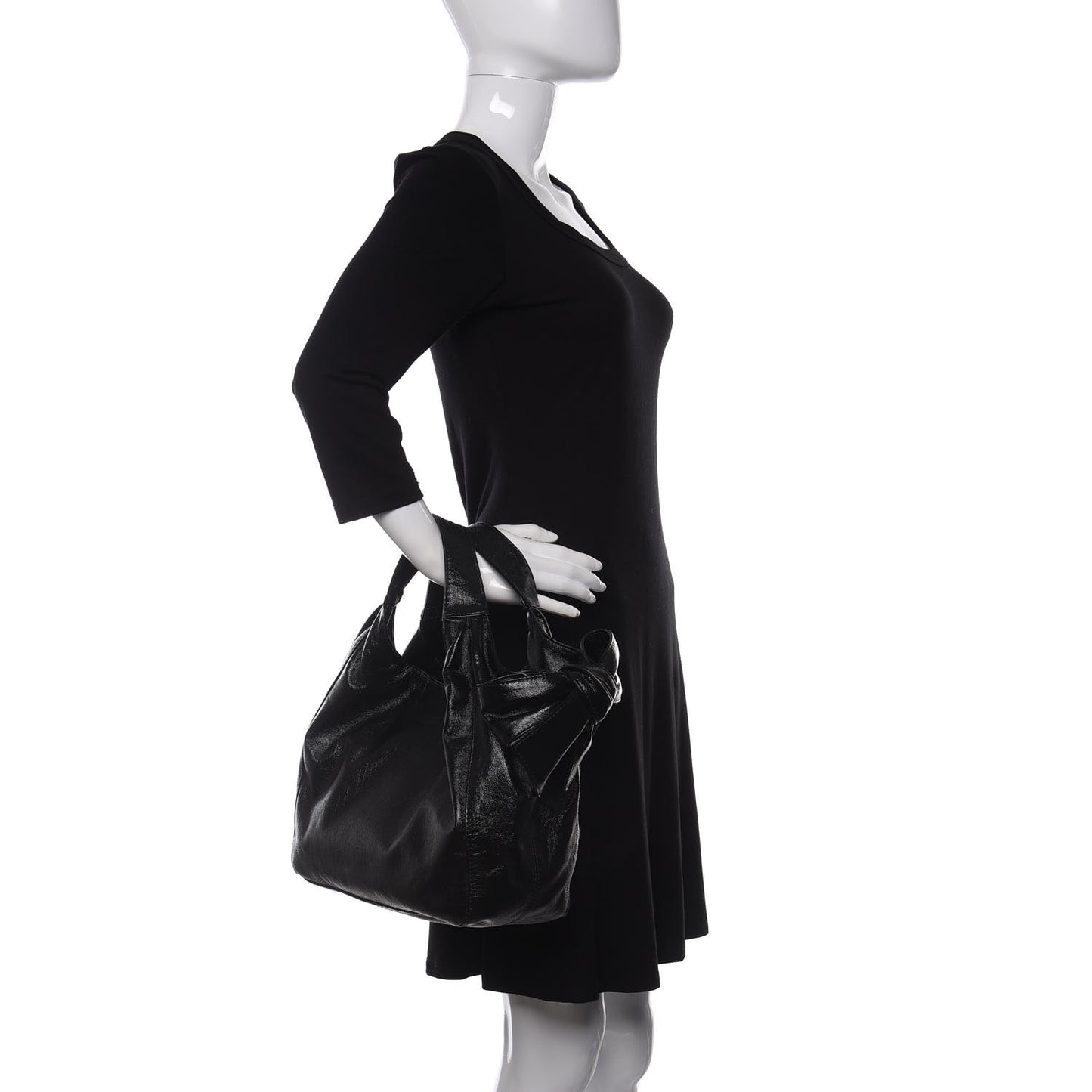 Crinkled Canvas Small Nuage Bow Hobo Black