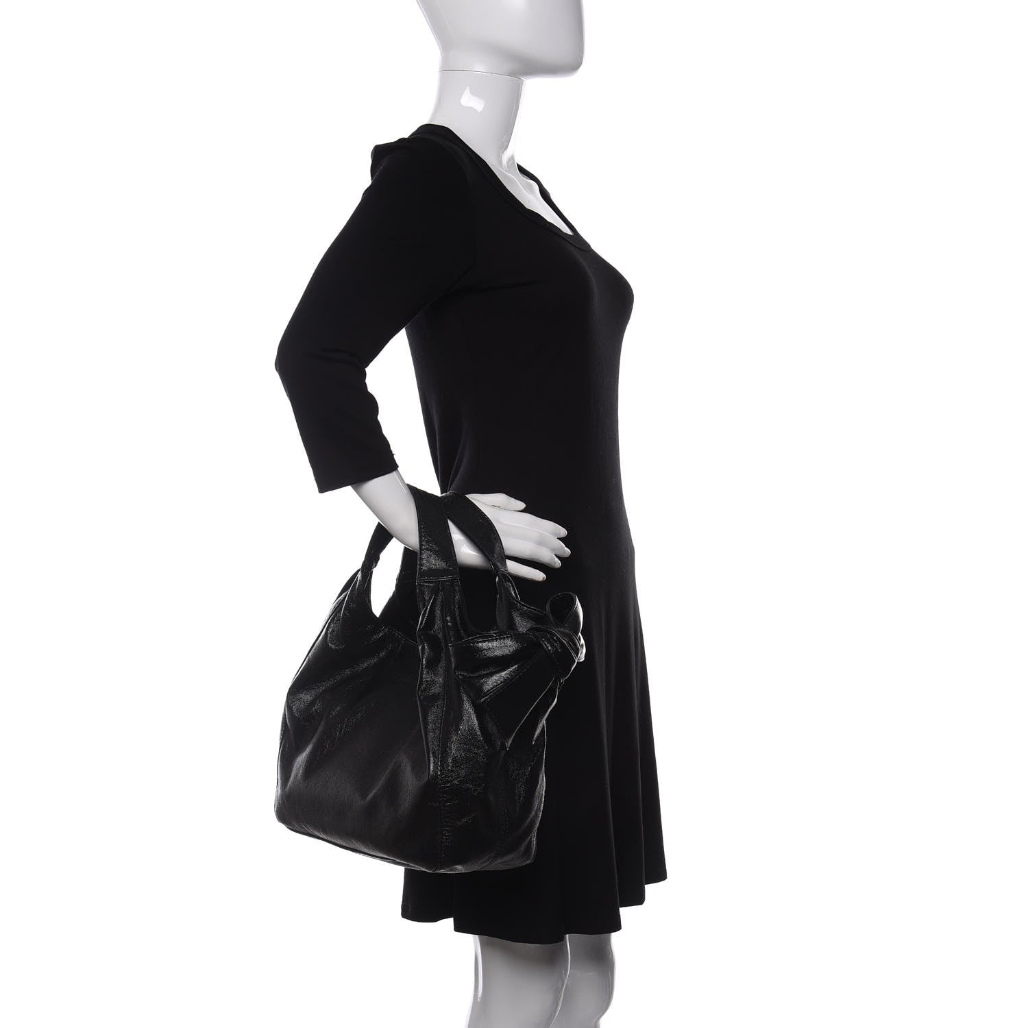 Valentino Garavani Crinkled Canvas Small Nuage Bow Hobo Black 2 of 10