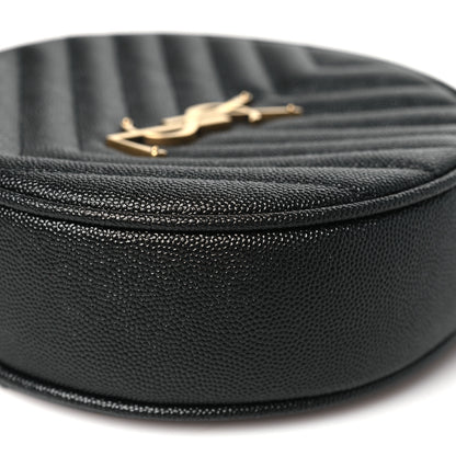 Saint Laurent Grain De Poudre Matelasse Chevron Quilted Round Vinyle Camera Bag Black 10 of 11