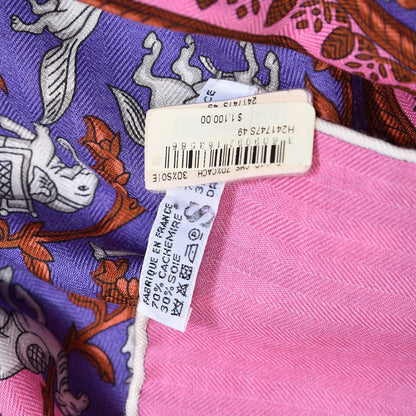 Hermes Cashmere Silk Chasse En Inde Shawl 140 Rose Bonbon Lavende Gris 4 of 5
