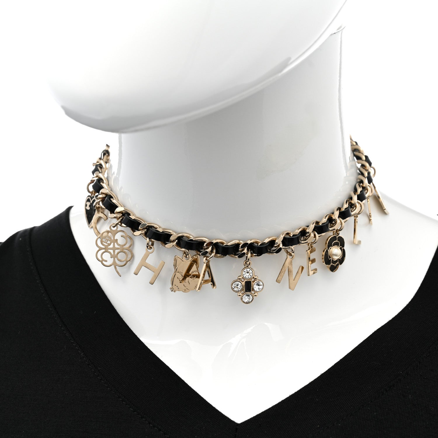 Chanel Lambskin Crystal CC Logo Charming Choker Gold Black 2 of 7