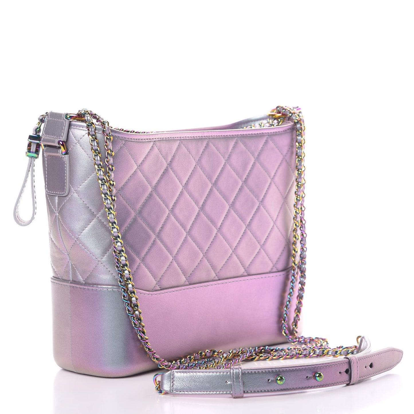 Iridescent Lambskin Calfskin Quilted Medium Gabrielle Hobo Light Purple