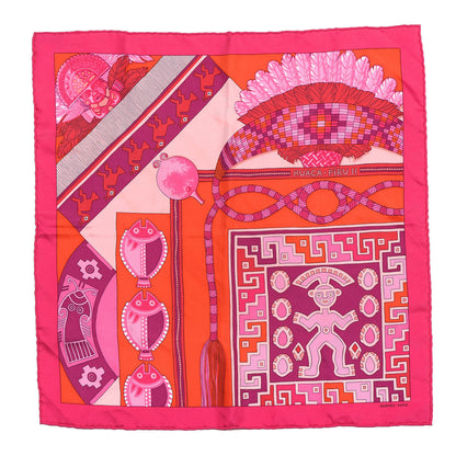 Hermes Silk Twill Huaca Piru Pocket Square Scarf Fuchsia Rouge Rose Pale 1 of 5