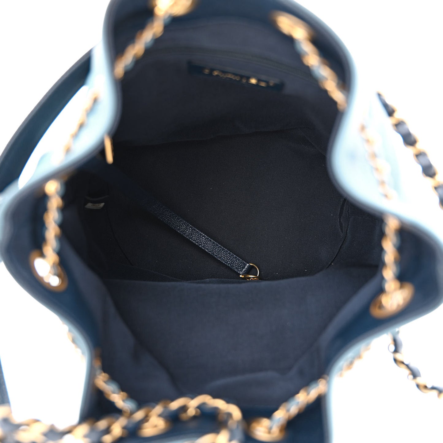 Grained Calfskin Lambskin CC Drawstring Bag Light Blue