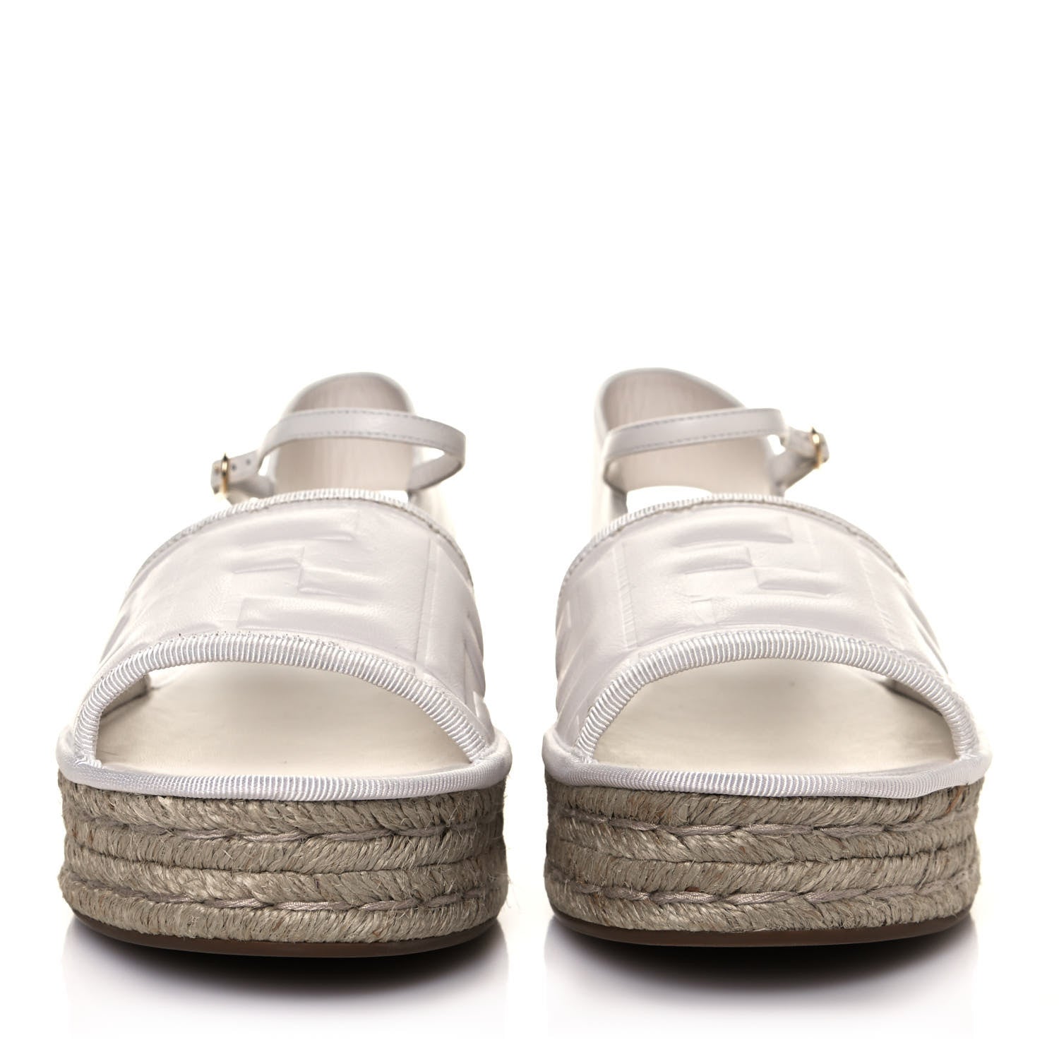Fendi Nappa FF Embossed Espadrille Platform Sandals 38 Snow 2 of 9