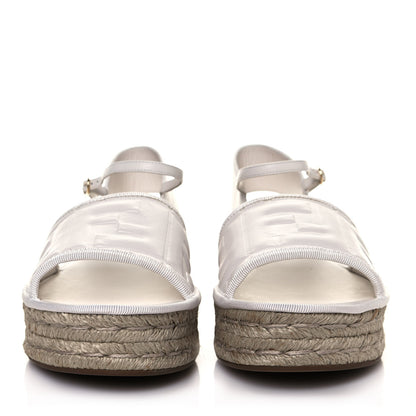 Fendi Nappa FF Embossed Espadrille Platform Sandals 38 Snow 2 of 9