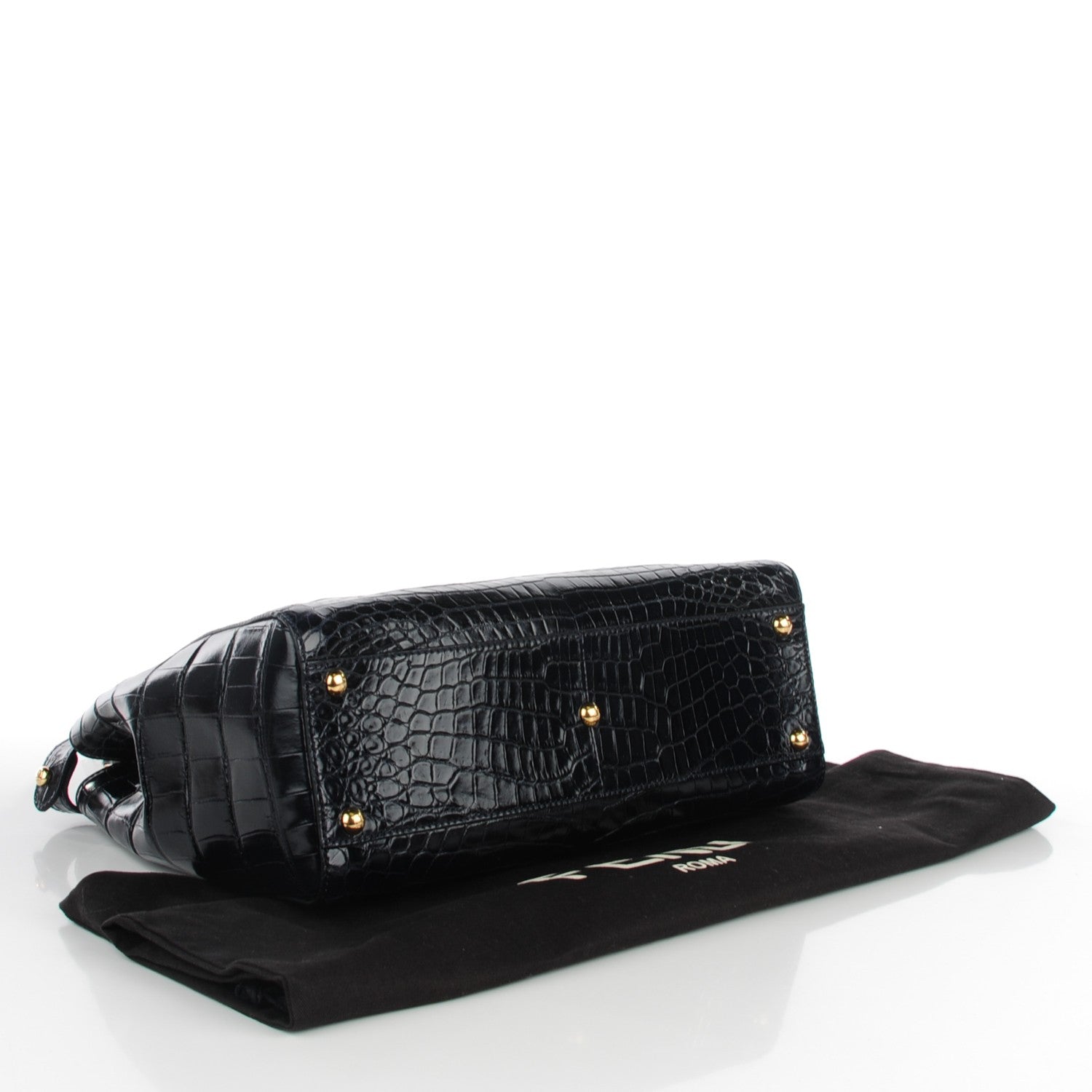 Fendi Shiny Crocodile Shiny Nappa Medium Peekaboo Iconic Satchel Dark Blue 4 of 8