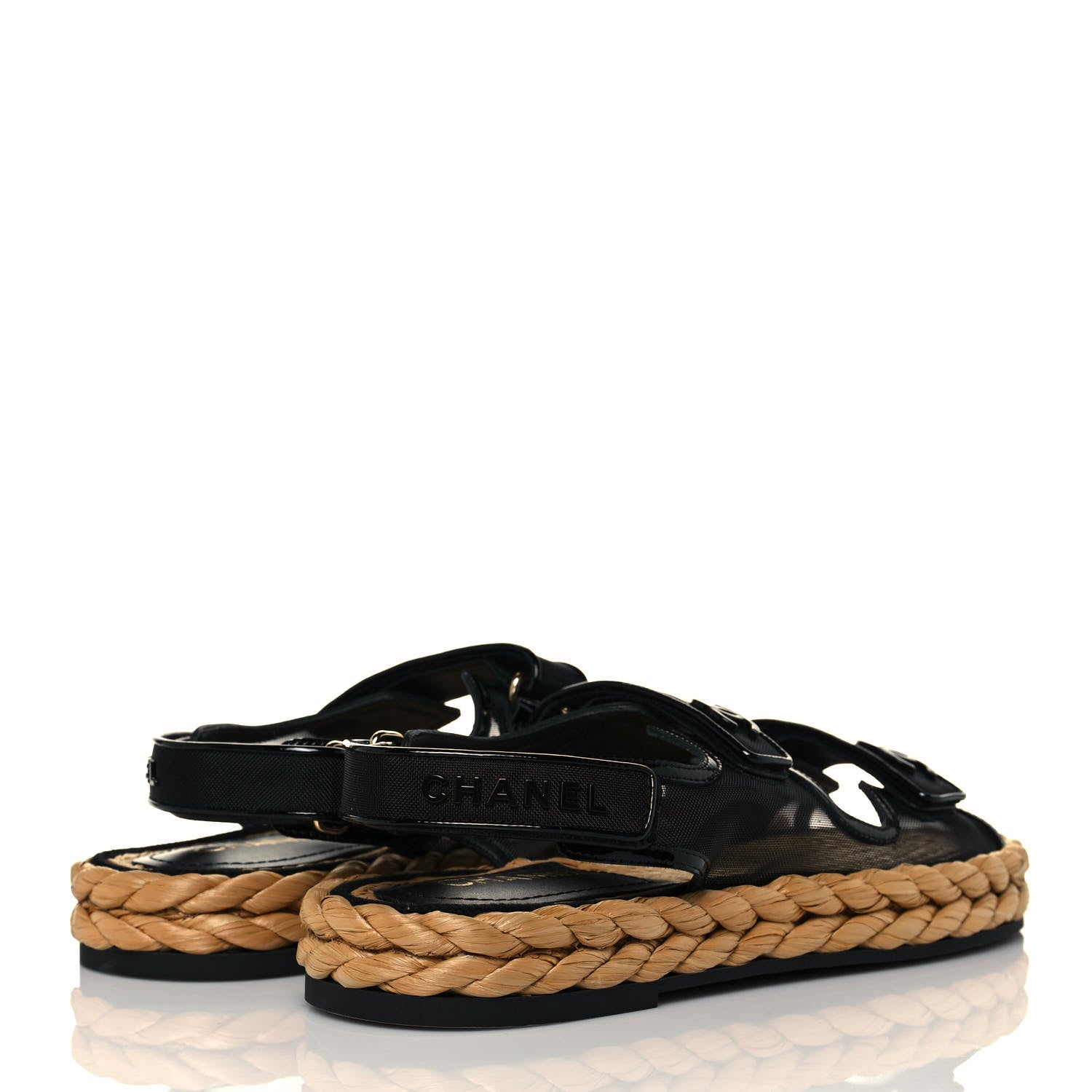 Chanel Mesh Patent Calfskin Velcro Dad Sandals 41 Black 4 of 9