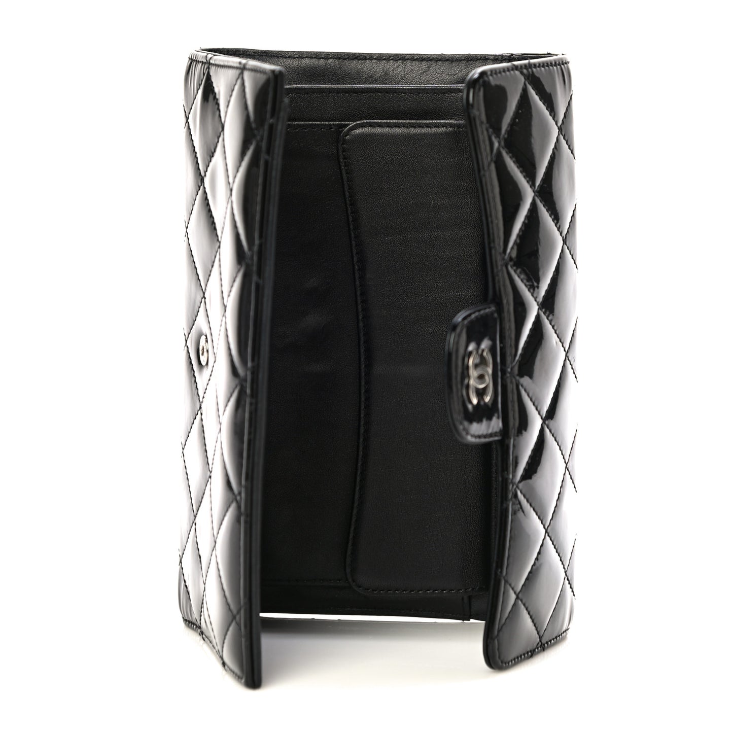 Patent Quilted Large Flap Wallet Black